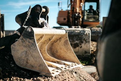 Bucket of an excavator on an earthwork site